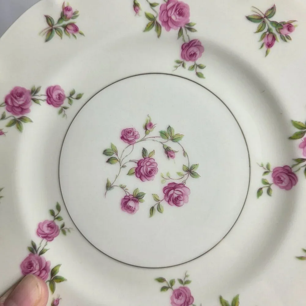 TWO Theodore Haviland Delaware New York Salad Plates Ivory with Pink Roses